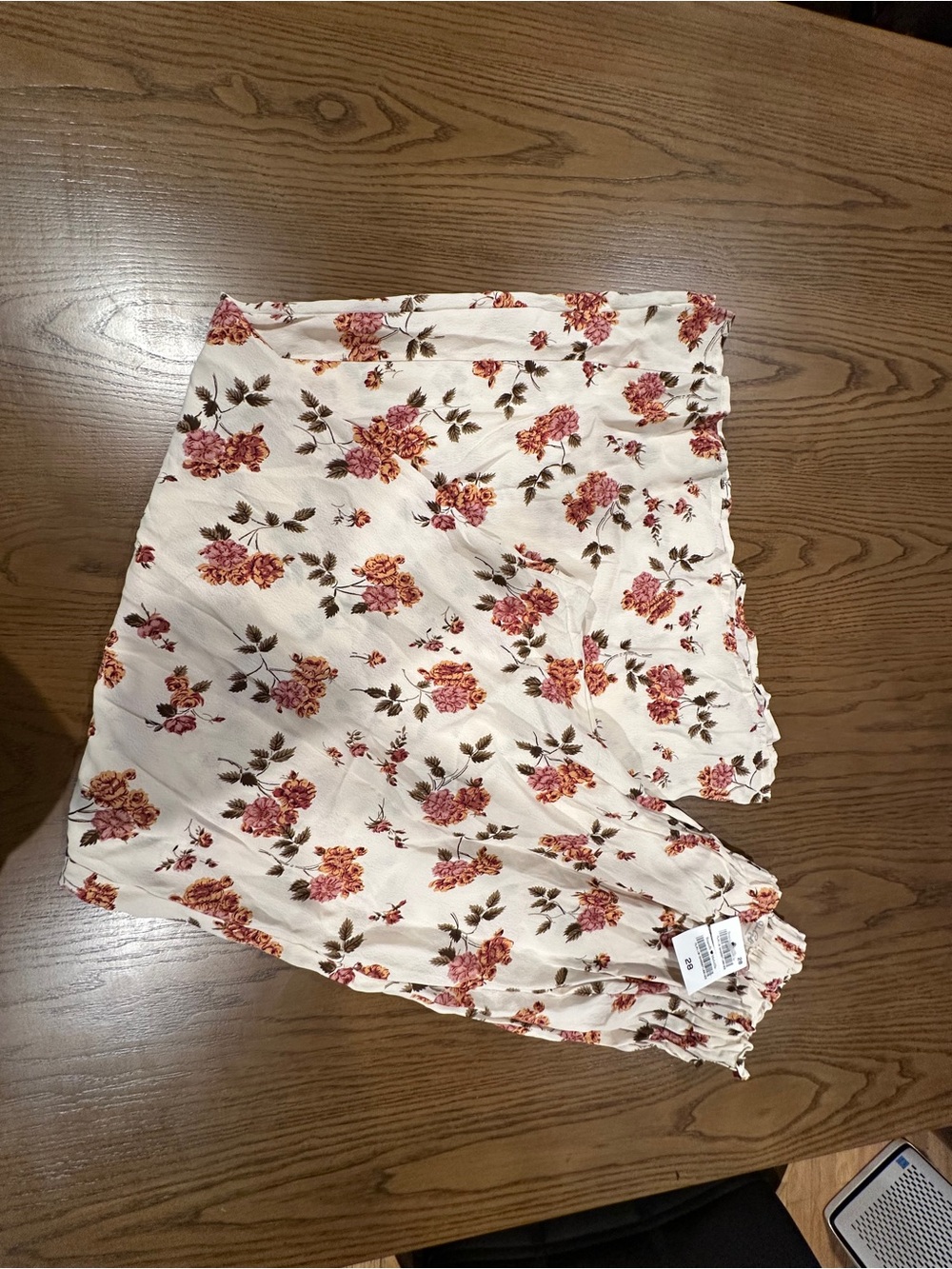 NWT Brandy Melville Cream Wide-Leg Pants with Pink and Rust Floral Print
